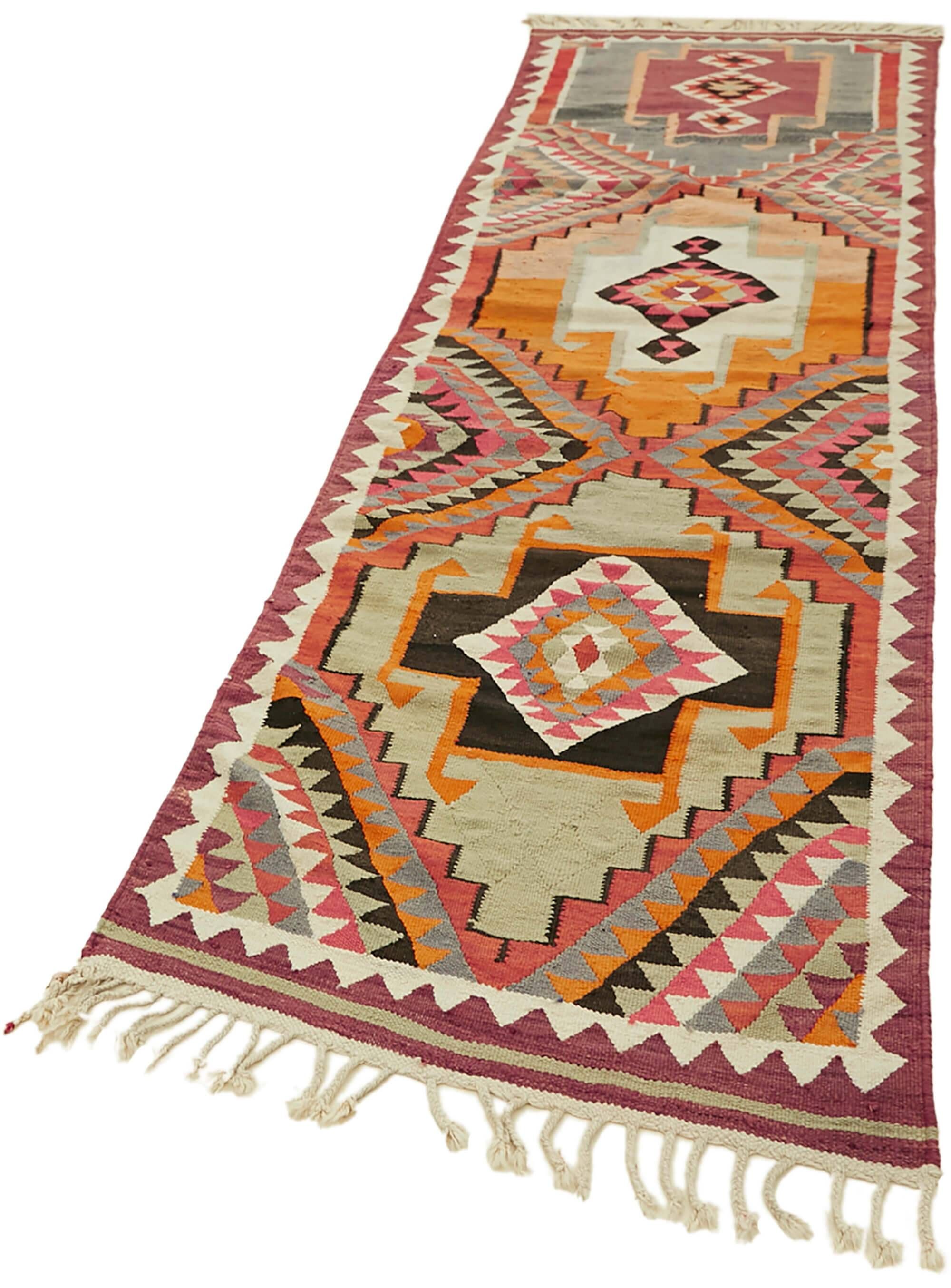 Turkish Handwoven Vintage Herki Kilim 107 cm x 363 cm