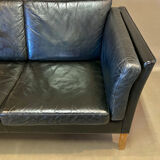 Sofa 3 places black leather Scandinavian design