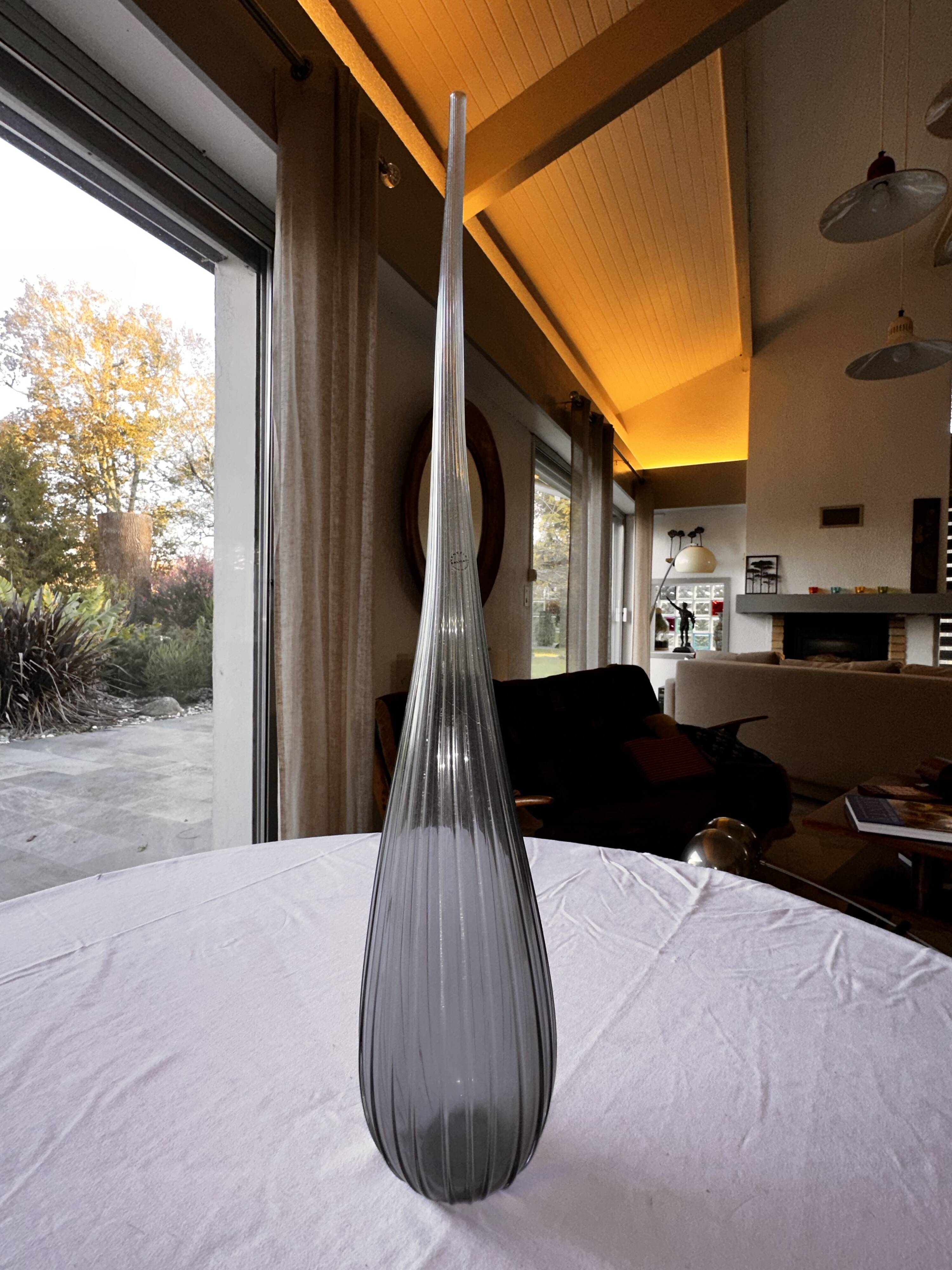 Salviati soliflore vase Aria Piccolo model in blue gray ribbed glass