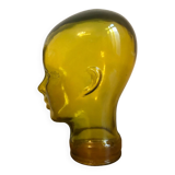 Ancienne tête à chapeau en verre jaune vintage