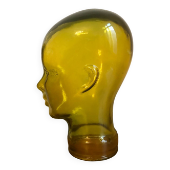 Ancienne tête à chapeau en verre jaune vintage