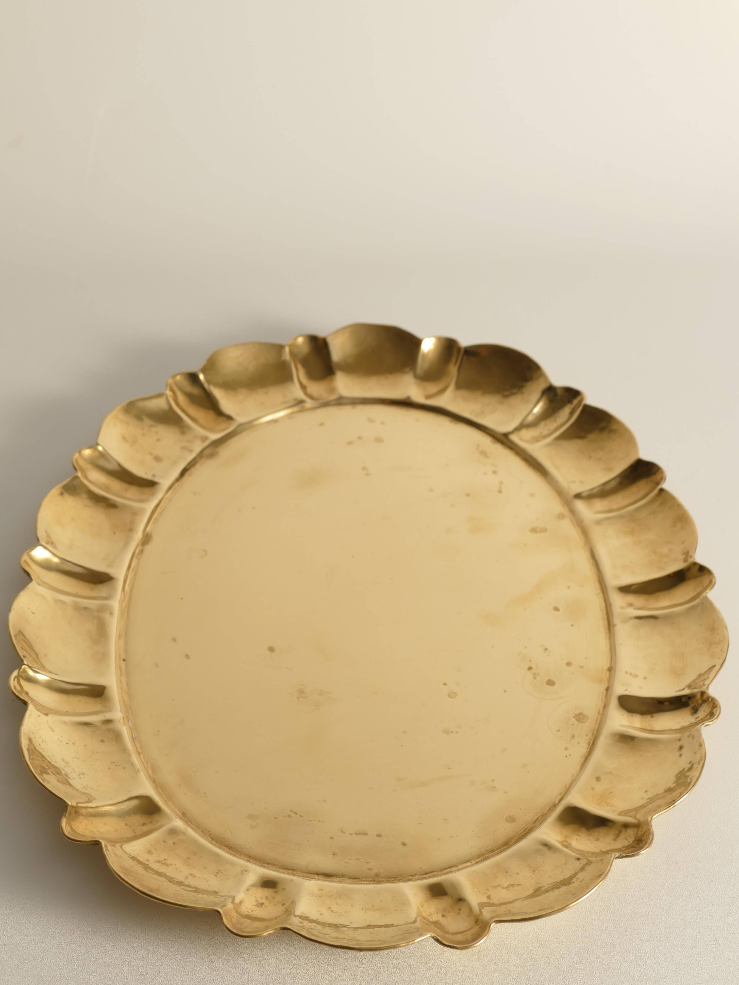 Hollywood Regency Large Oval Brass Tray by Firma Lars Holmström, Sweden 1940's