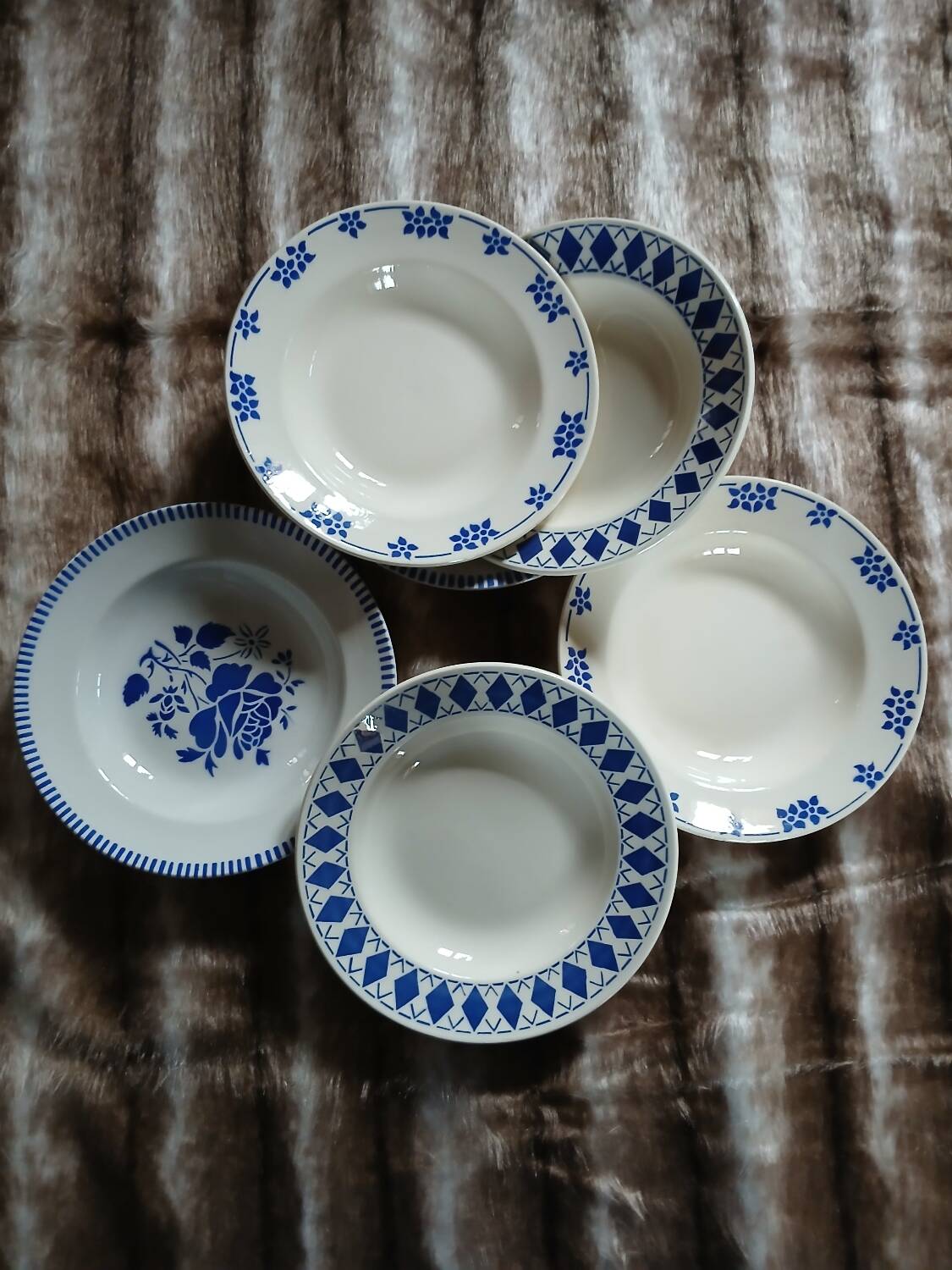 6 mismatched antique deep plates