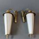 Pair of lantern sconces in gilded brass and opaline 1960.