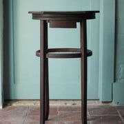 Wooden drawer table or 19th-century work table with a curved wooden stretcher, in the style of Thonet, circa 1900-1920.