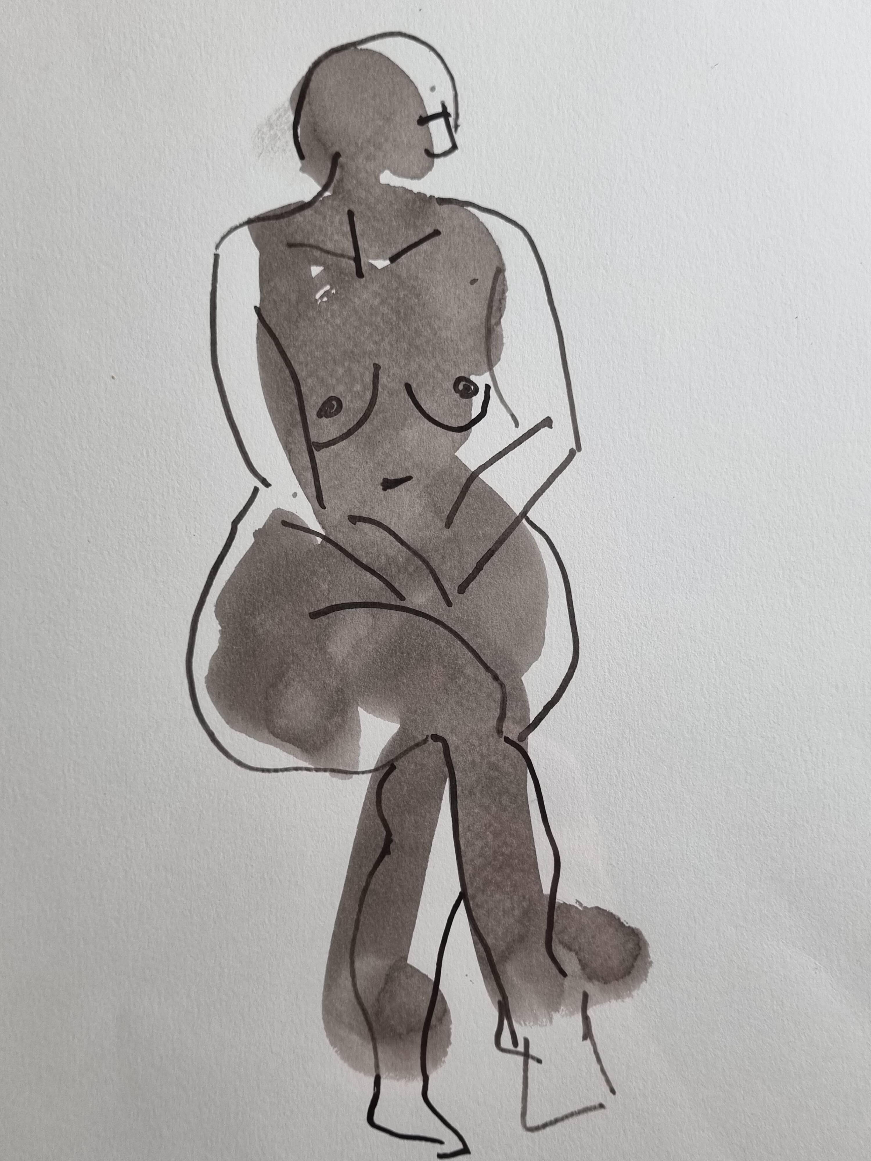 Original ink and wash drawing, framed, 36 x 45 cm