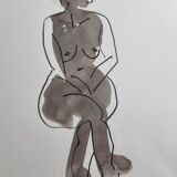 Dessin original à l'encre et lavis, encadré, 36 x 45 cm