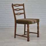 1970s, set of 4 Danish dining chairs in oak wood, green furniture wool.