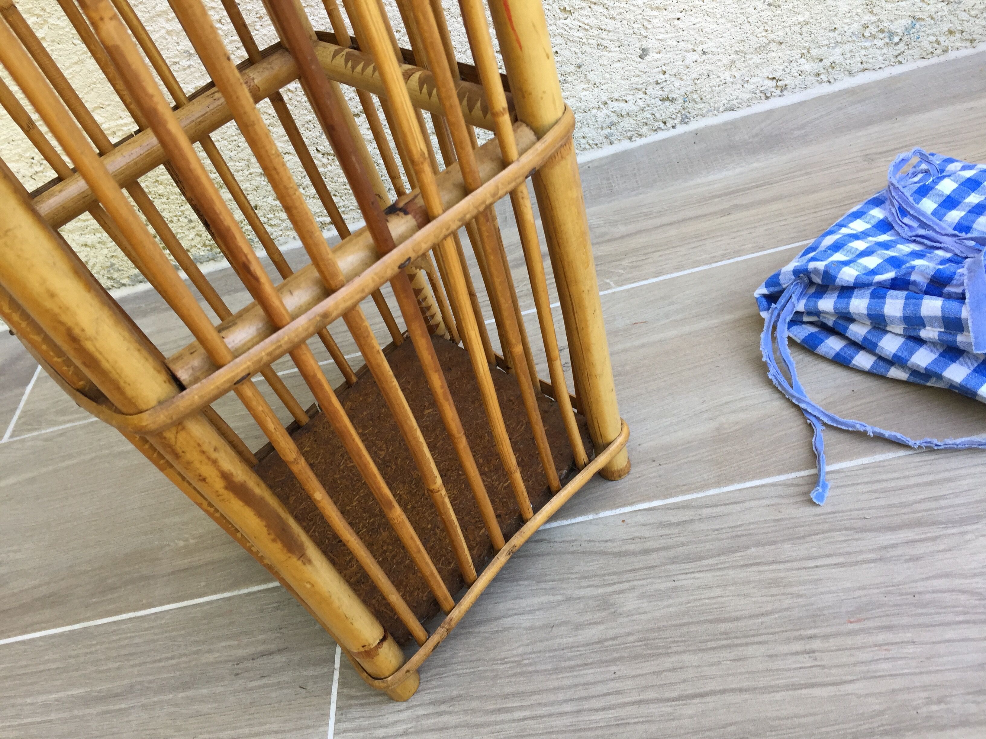Panier rotin et tissu vishy bleu vintage