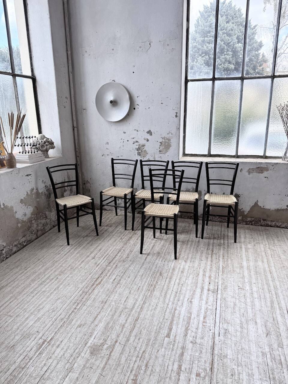 Set of 6 Italian woven rope chairs