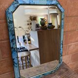 Old octagonal mirror beveled in painted wood, 68x48 cm