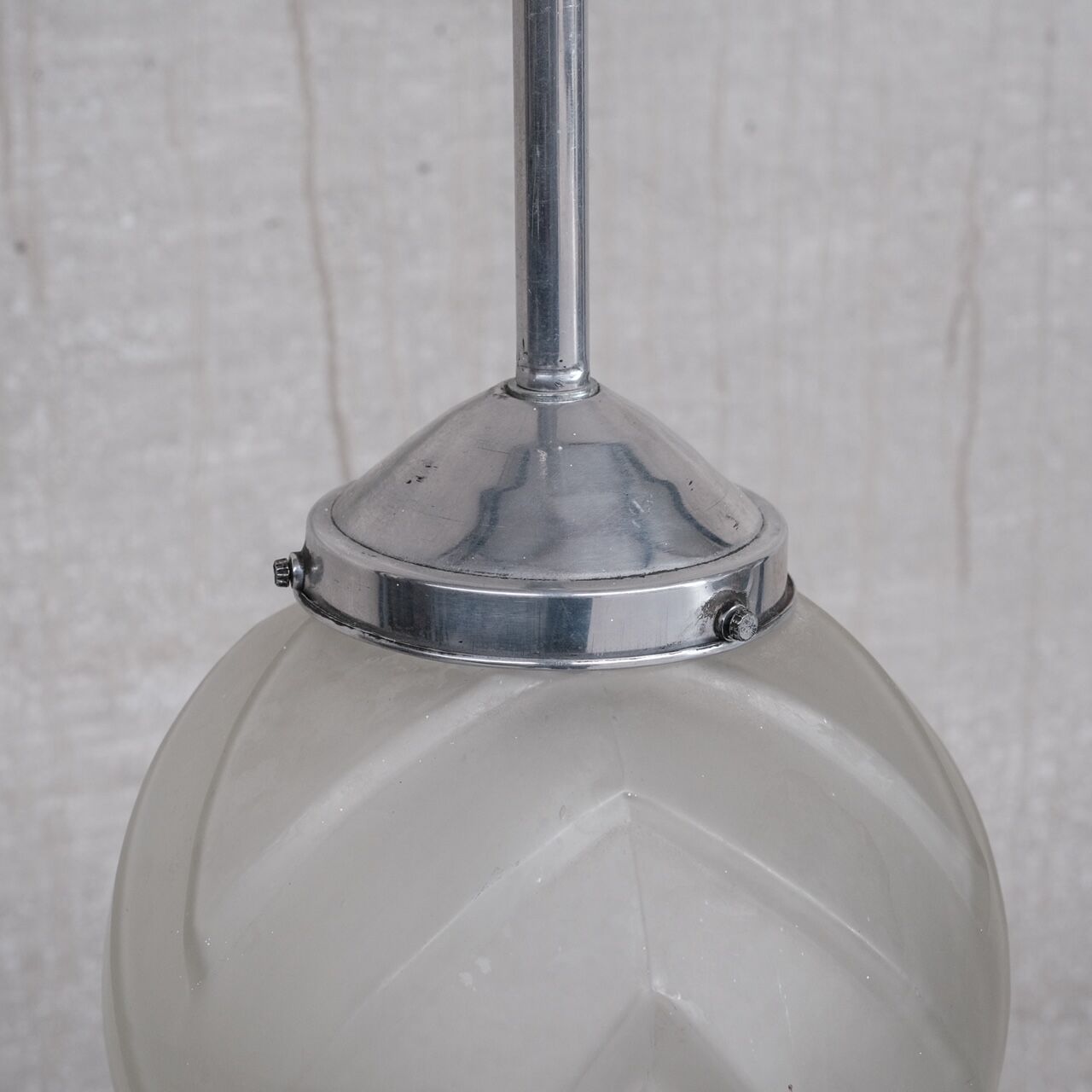 Geometric etched glass and metal art deco pendant light