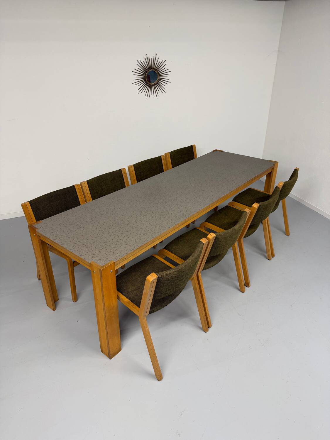 Large modernist plywood table, Memphis style, 1980s
