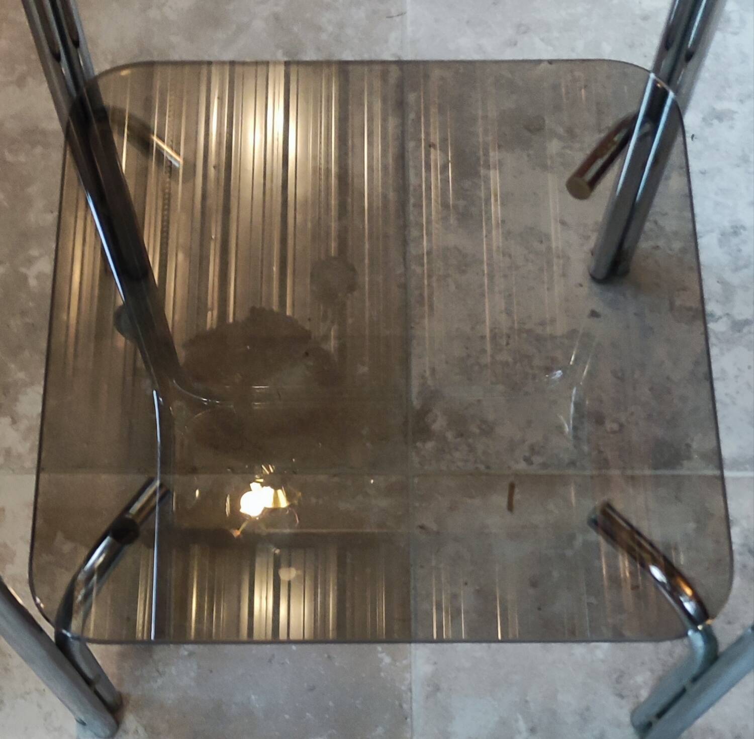 Sellette table d appoint porte plante design 1970 verre fumé et chrome