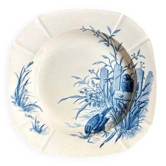 Assiette creuse Gien en terre de fer bleue, service "Oiseaux" vers 1870 n°2
