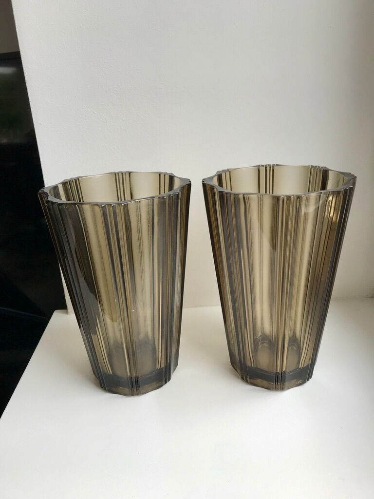 Pair of pleated smoked glass vases in the 70s