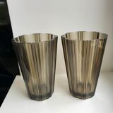 Pair of pleated smoked glass vases in the 70s