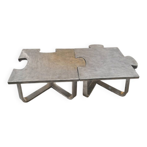 Paire de tables basses puzzle artisanales