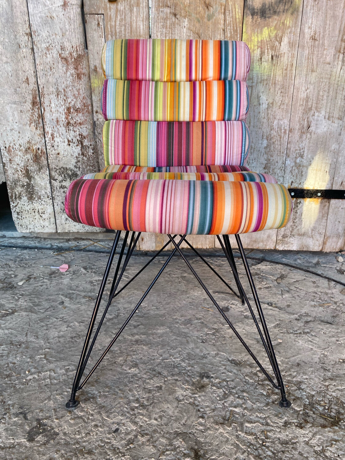 Chair Design Black Metal Base + Multicoloured Fabric Cushion Seat