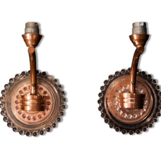 Paire d'appliques en verre/laiton vintage