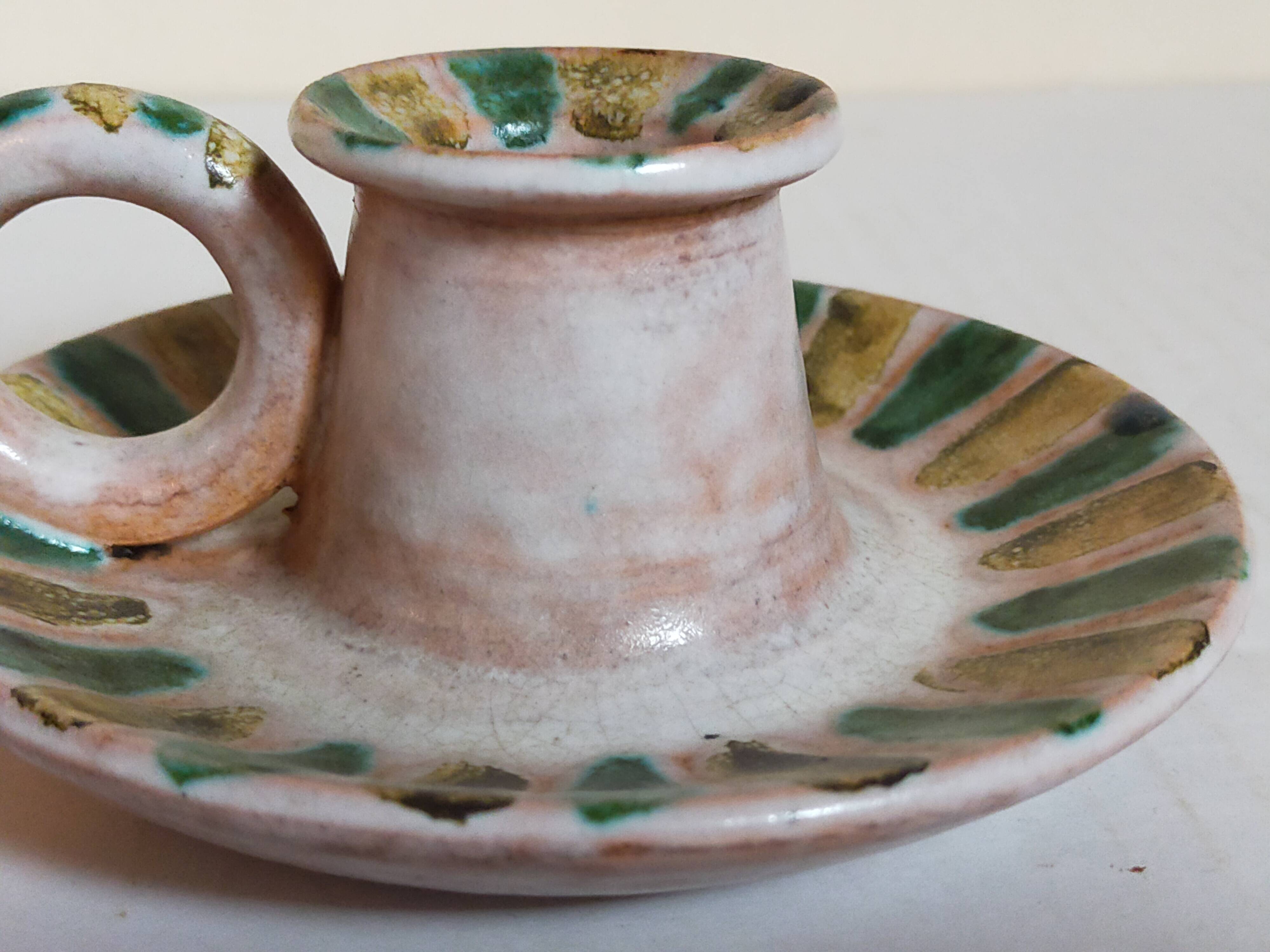 Duo of 50s ceramic hand candle holders