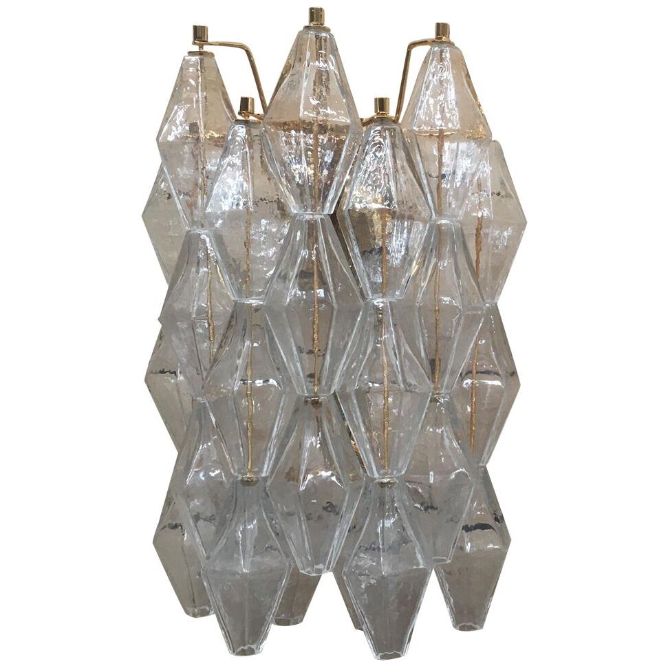 Transparent “poliedri” murano glass wall sconce
