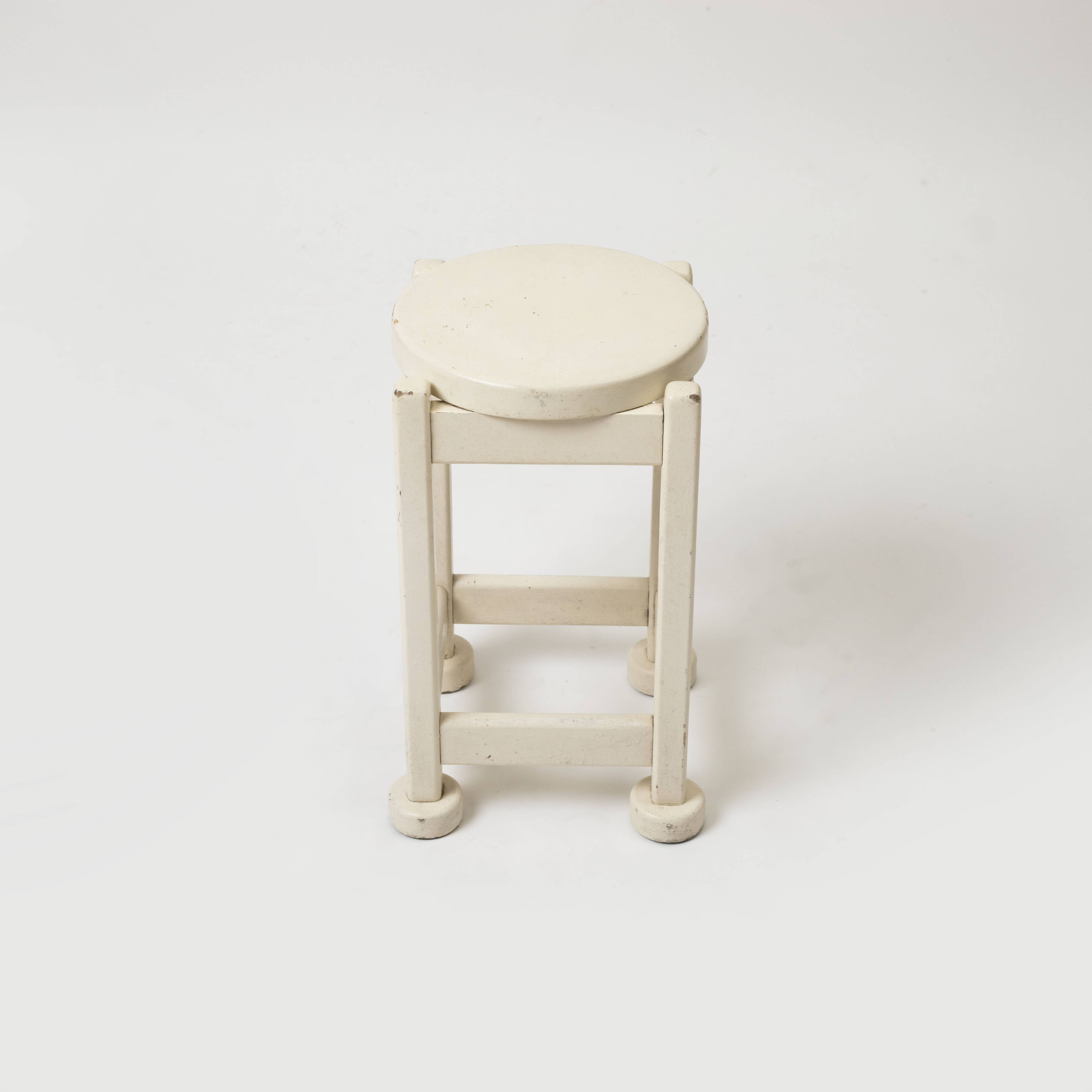 Funcionalist white painted wood stool, poland, 1950s