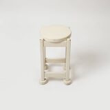 Funcionalist white painted wood stool, poland, 1950s