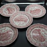 5 assiettes plate motif rouge English Landscape