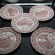 5 red English Landscape pattern dinner plates