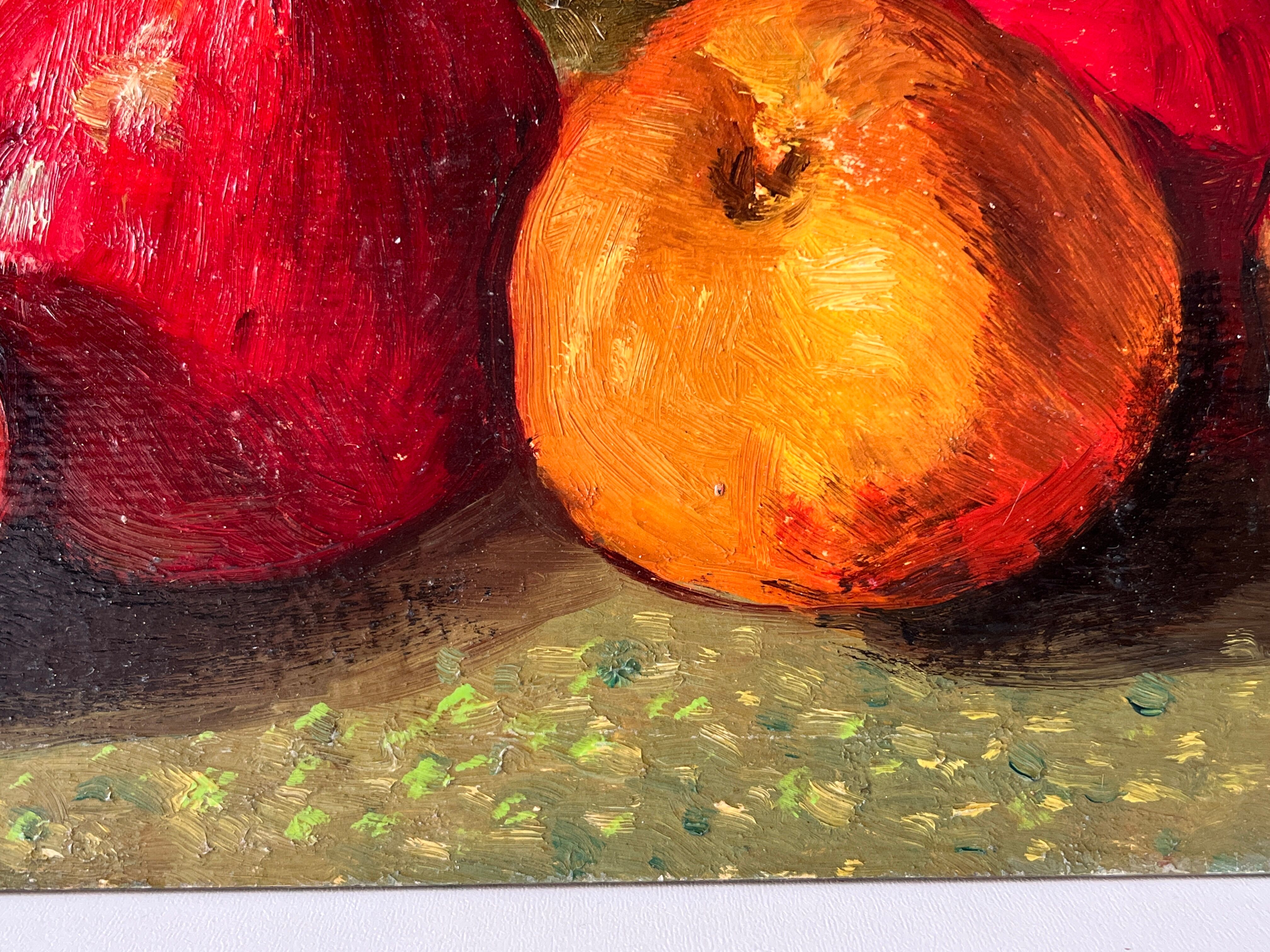 Authentic still life with apples circa 1959, oil painting