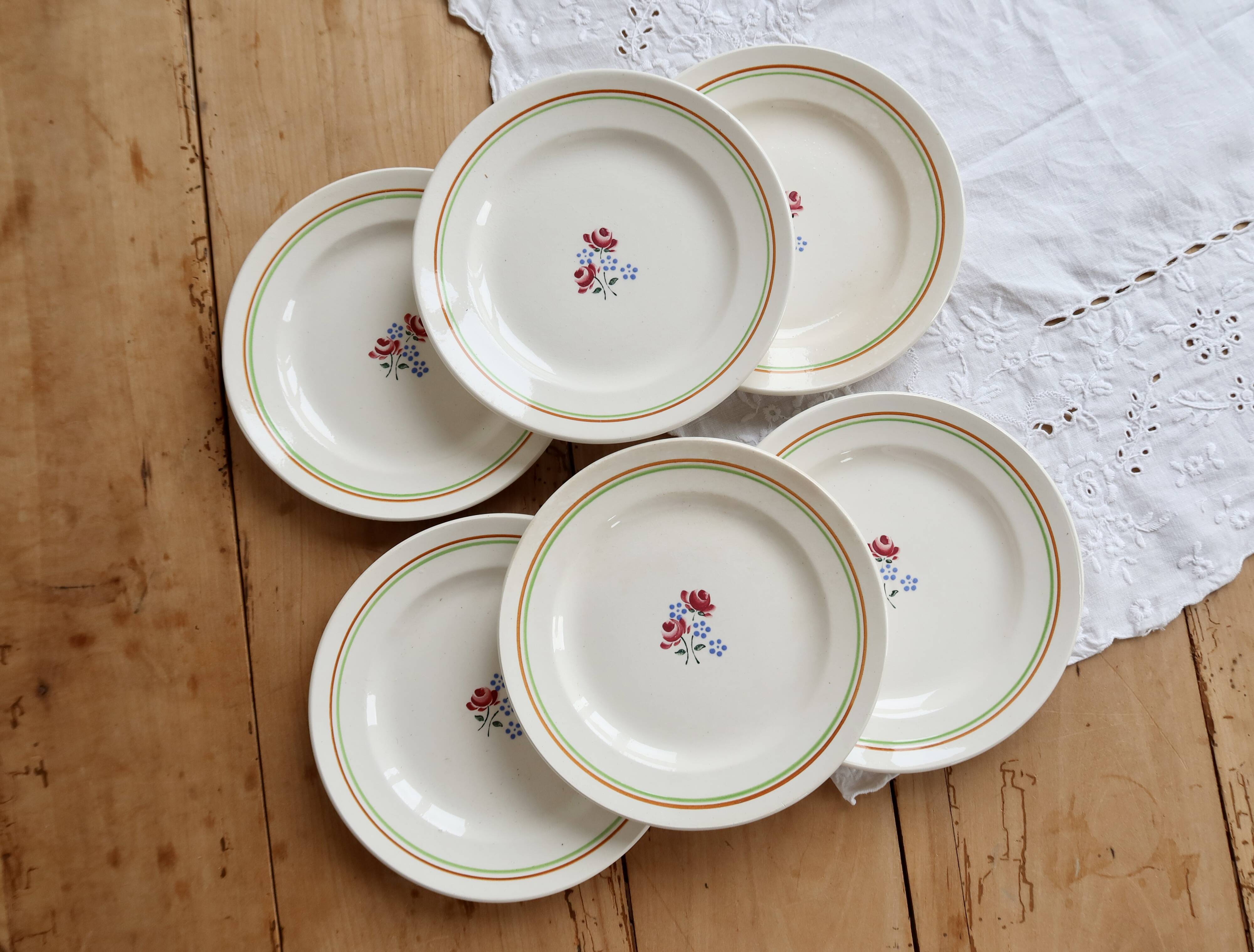 6 vintage dessert plates faience Saint-Amandinoise Saint-Amand model