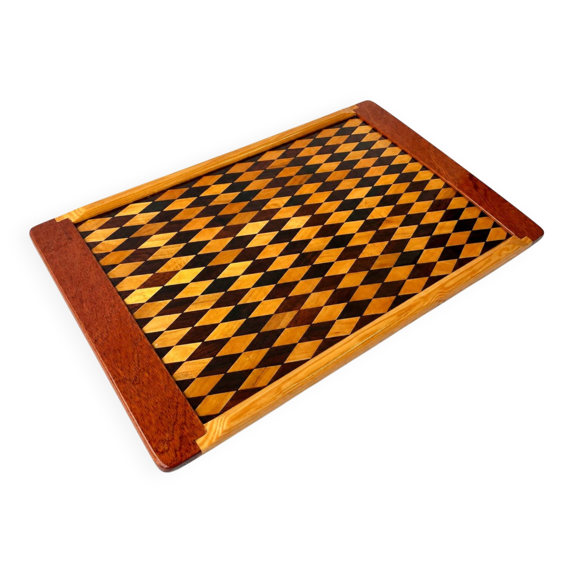 One-of-a-Kind Handmade Geometric Marquetry Tray