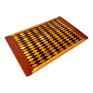 One-of-a-Kind Handmade Geometric Marquetry Tray