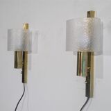 Pair of 1970 brass and plexiglass wall lamps