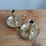 Duo of candlesticks 'cellar rat' in gilded brass