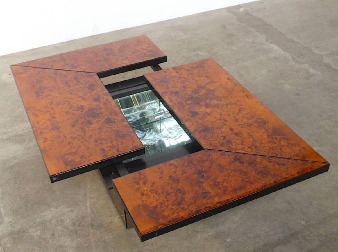 Paul michel burl wood multi functional coffee table and dry bar