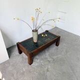 Table basse en chêne et ardoise 1950