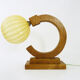 Art deco modernist wooden table lamp globe in yellow glass