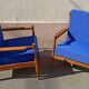 Pair of 1960s Scandinavian armchairs with blue cushions