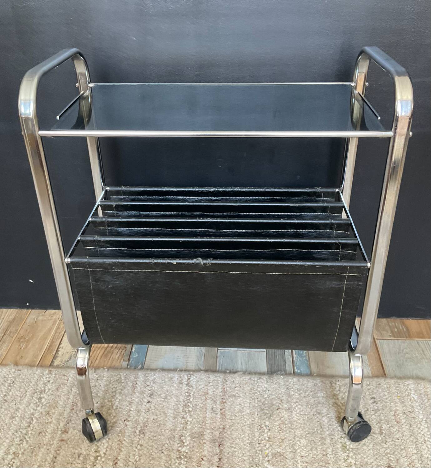 Vintage side table with magazine rack from the 70s
