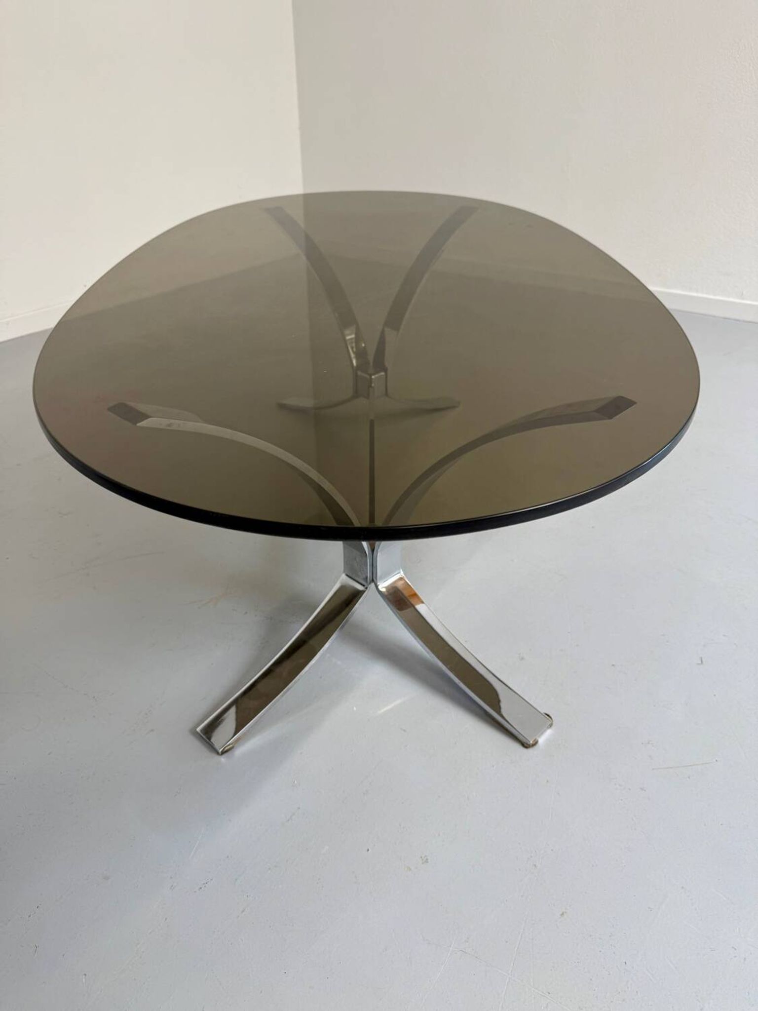 Old metal coffee table with smoked glass, Italian design, 70s vintage