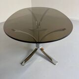 Old metal coffee table with smoked glass, Italian design, 70s vintage