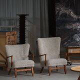 Viggo Boesen, Lounge Chair in Oak and Sheepskin Shearling, Modern Danish, 1950s