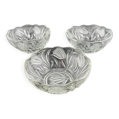 Petites coupelles en Verre Pressé Décor Tulipes Givrées - Coupelles Vintage