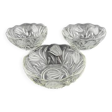 Small Pressed Glass Bowls with Frosted Tulip Decor - Vintage Bowls