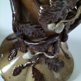 Duo of naturalistic stoneware vases – oak branches & acorns in relief