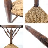 Chaise d’angle vintage antique à trois pieds en bois massif avec assise en