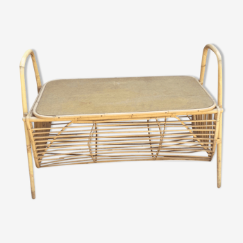 Coffre banc en rotin vintage