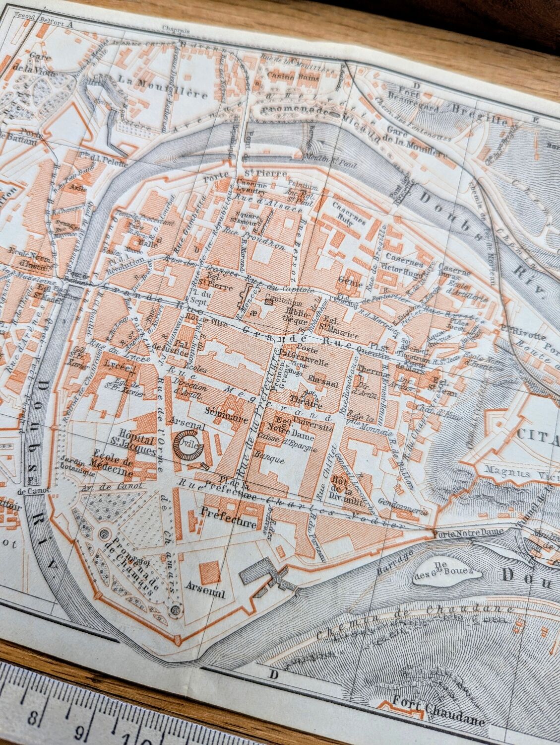 Besançon, Doubs, plan original imprimé en 1908.